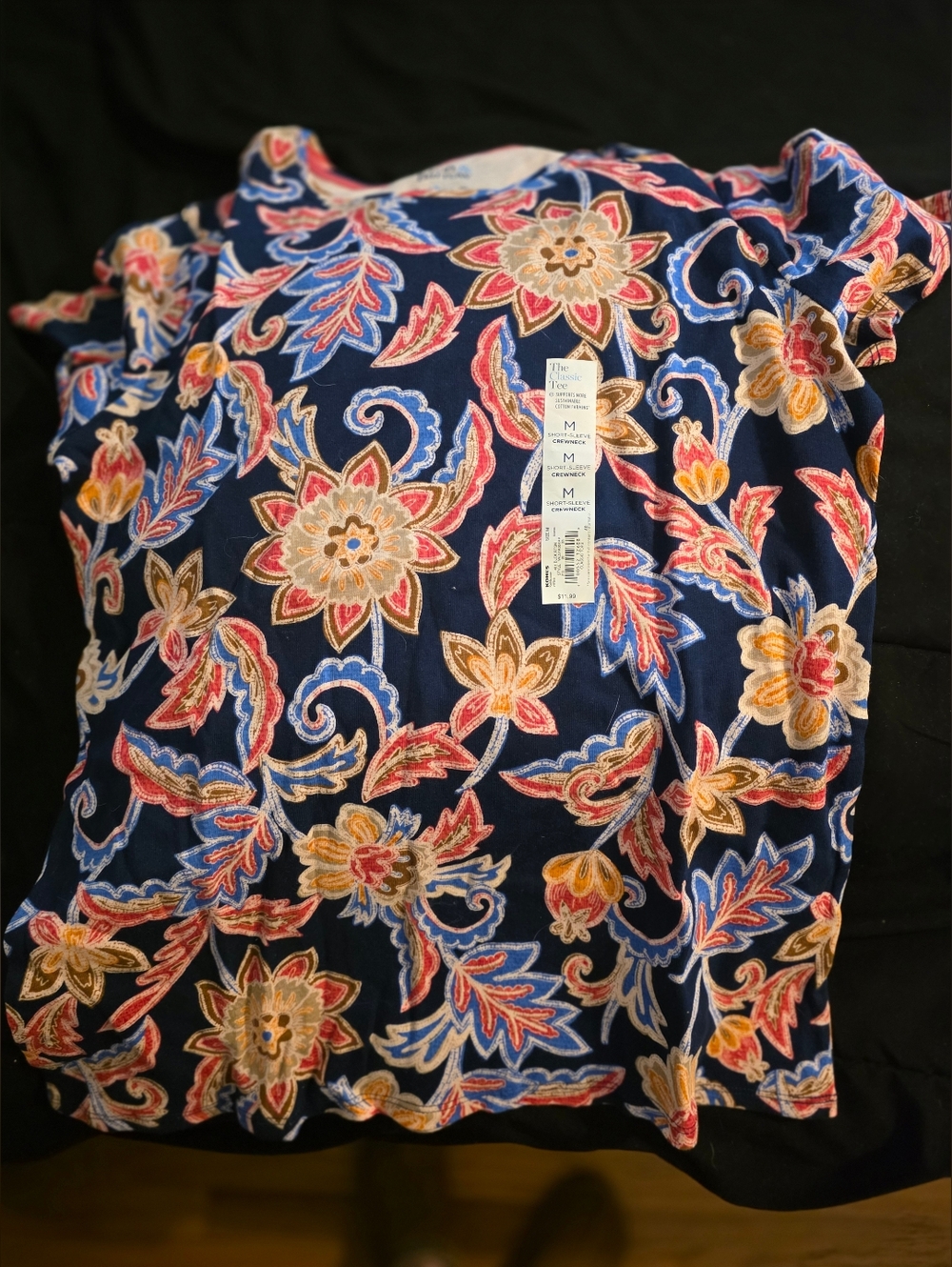 Floral Navy Womans Top with Pink & Gold Accents